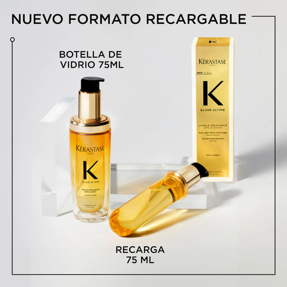 Aceite Elixir Ultime L'Huile Kérastase Original Nutrición Profunda Para Cabello Opaco Refillable 75 ml